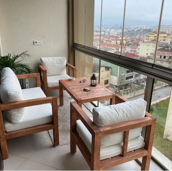 ODUNS Mia 2+1+1 Bahçe Balkon Teras Ahşap Oturma Grubu - 5