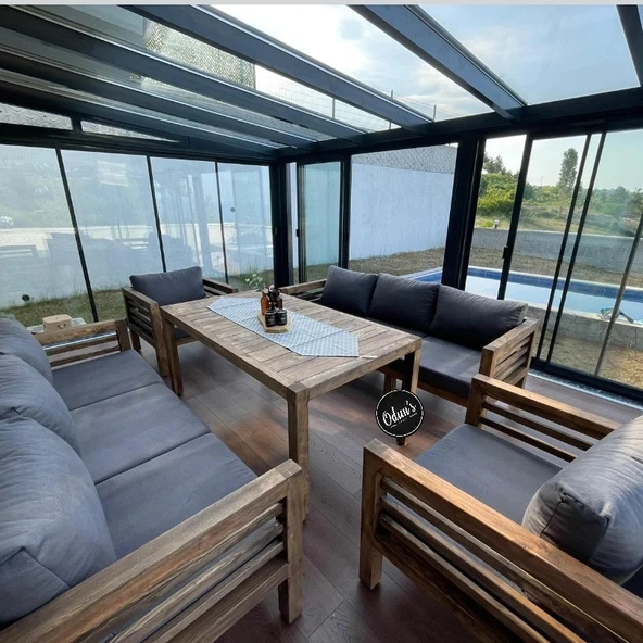 ODUNS Homelos 3+3+1+1 Bahçe Balkon Teras Ahşap Oturma Grubu - 5