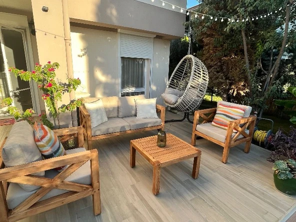 ODUNS Nora 2+1+1 Bahçe Balkon Teras Ahşap Oturma Grubu (Füme) - 2