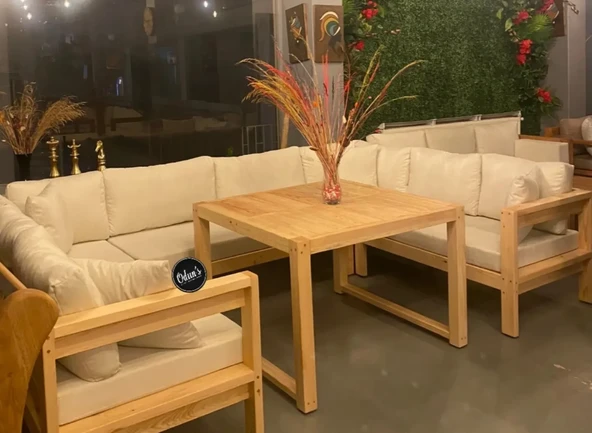 ODUNS Begonya Bahçe Balkon Teras Ahşap Köşe Koltuk Takımı - 5