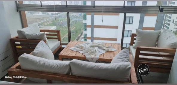 ODUNS Vista 2+1+1 Bahçe Balkon Teras Ahşap Oturma Grubu (Mavi) - 3