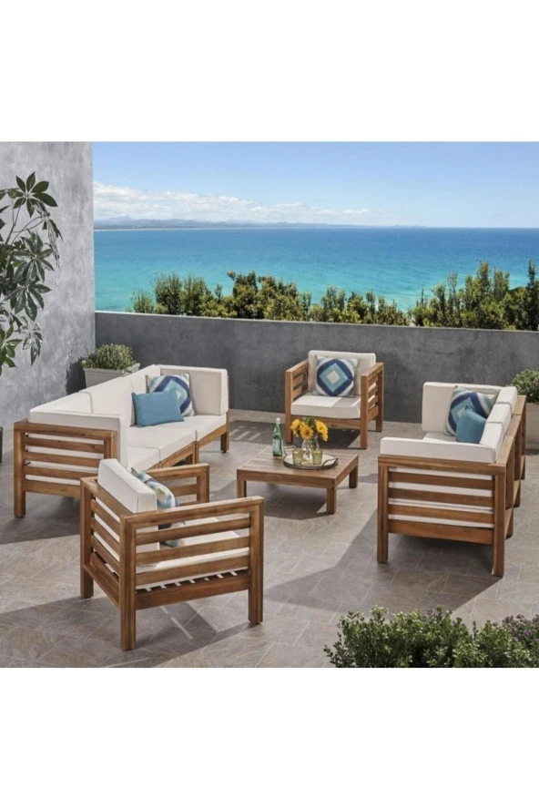 ODUNS Homelos 3+3+1+1 Bahçe Balkon Teras Ahşap Oturma Grubu
