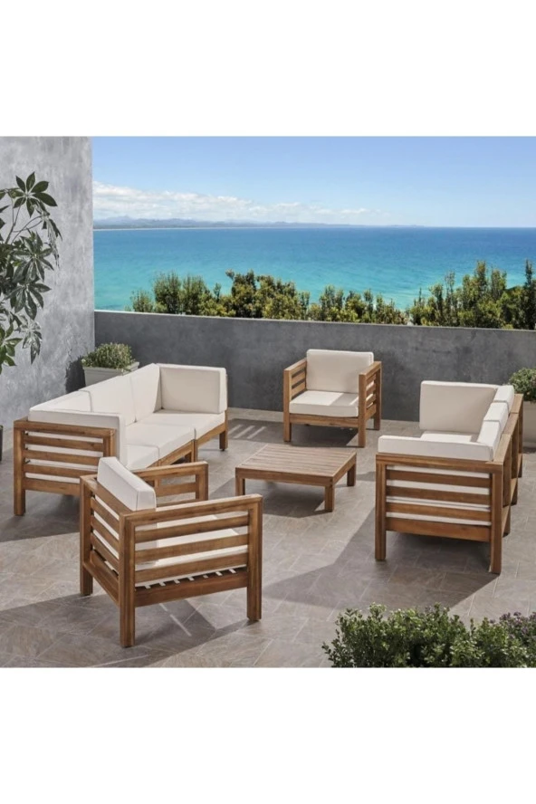 ODUNS Homelos 3+3+1+1 Bahçe Balkon Teras Ahşap Oturma Grubu - 2