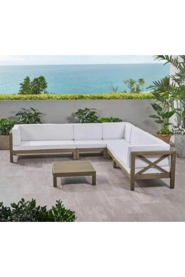 ODUNS Andres Bahçe Balkon Teras Ahşap Köşe Koltuk Takımı