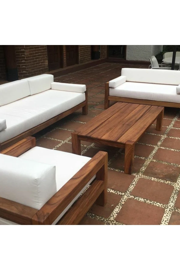 ODUNS Bella 3+2+1 Bahçe Balkon Teras Ahşap Oturma Grubu (Fırça Boyama)