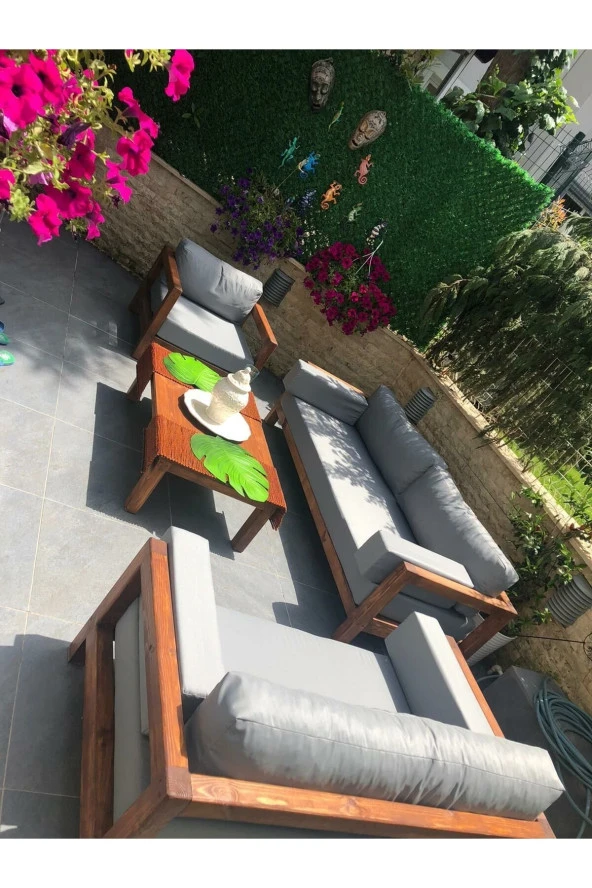 ODUNS Bella 3+2+1 Bahçe Balkon Teras Ahşap Oturma Grubu