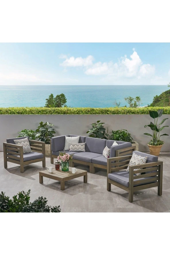 ODUNS Antero 3+1+1 Bahçe Balkon Teras Ahşap Oturma Grubu (Füme)