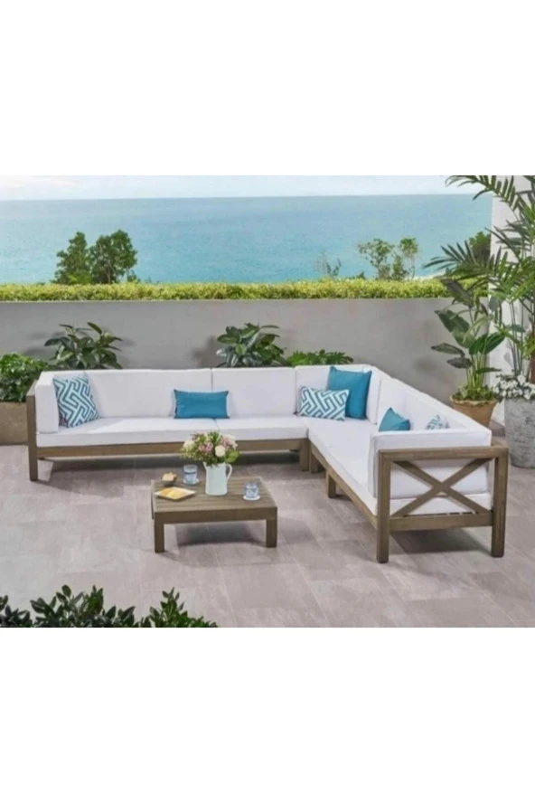 ODUNS Andres Bahçe Balkon Teras Ahşap Köşe Koltuk Takımı - 2