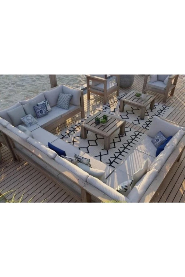 ODUNS Begonya Bahçe Balkon Teras Ahşap Köşe Koltuk Takımı