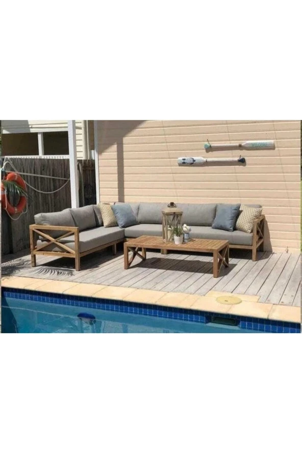 ODUNS Andres Bahçe Balkon Teras Ahşap Köşe Koltuk Takımı