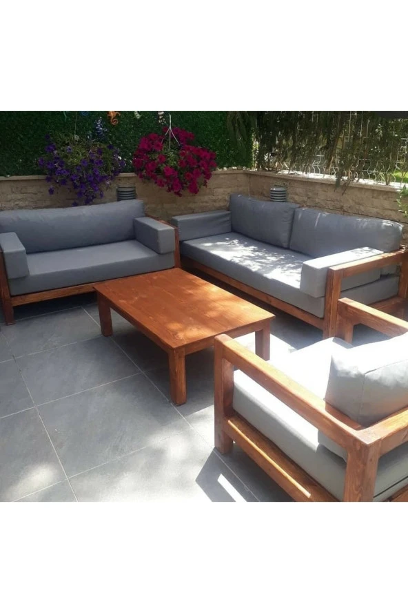 ODUNS Bella 3+2+1 Bahçe Balkon Teras Ahşap Oturma Grubu - 2