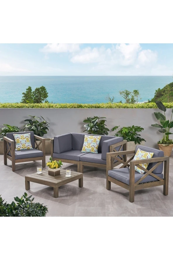 ODUNS Nora 2+1+1 Bahçe Balkon Teras Ahşap Oturma Grubu (Füme)