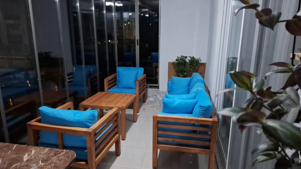 ODUNS Antero 3+1+1 Bahçe Balkon Teras Ahşap Oturma Grubu (Füme) - 4