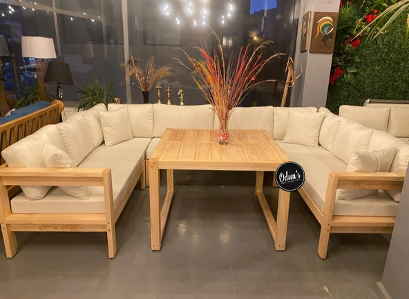 ODUNS Begonya Bahçe Balkon Teras Ahşap Köşe Koltuk Takımı - 4