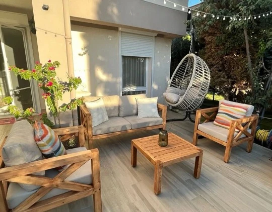 ODUNS Nora 2+1+1 Bahçe Balkon Teras Ahşap Oturma Grubu (Krem) - 3