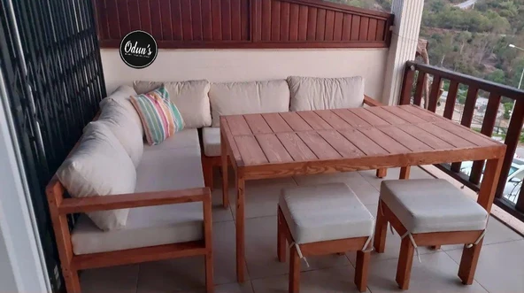 ODUNS Lavinya Bahçe Balkon Teras Ahşap Köşe Takımı (Antrasit) - 4