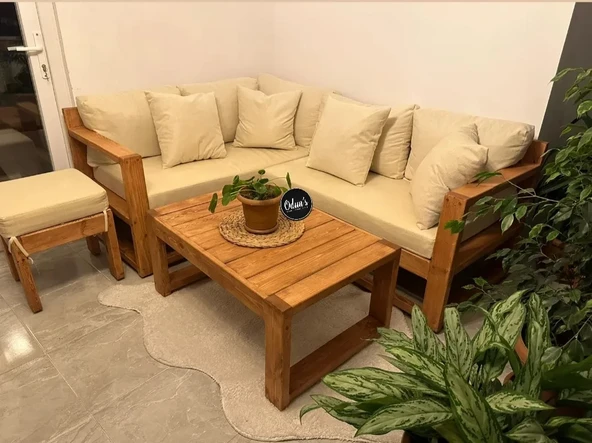 ODUNS Anika Bahçe Balkon Teras Ahşap Köşe Takımı - 7