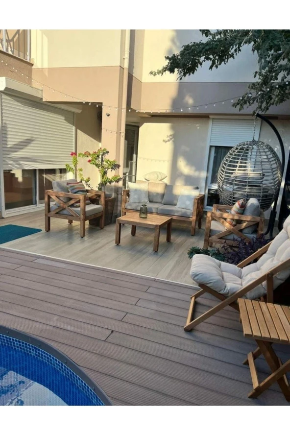 ODUNS Nora 2+1+1 Bahçe Balkon Teras Ahşap Oturma Grubu