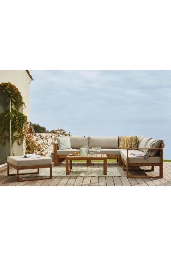 ODUNS Anika Bahçe Balkon Teras Ahşap Köşe Takımı