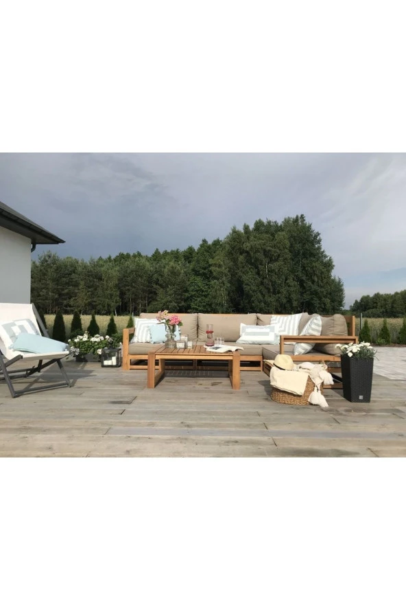 ODUNS Anika Bahçe Balkon Teras Ahşap Köşe Takımı - 2