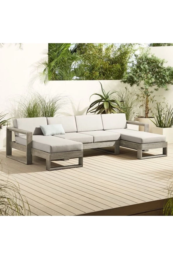 ODUNS Viola Bahçe Balkon Teras Ahşap U Model Köşe Koltuk