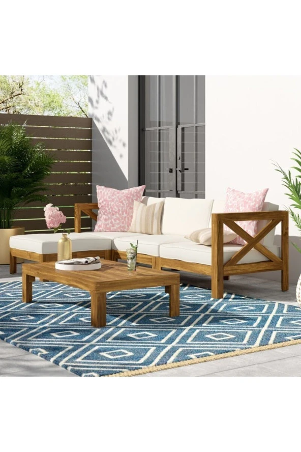 ODUNS Milo Bahçe Balkon Teras Ahşap Köşe Takımı