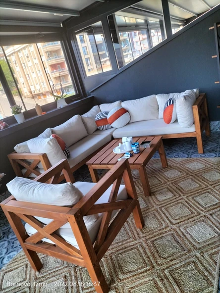 ODUNS Andres Bahçe Balkon Teras Ahşap Köşe Ve Tekli Koltuk (Kırmızı) - 2
