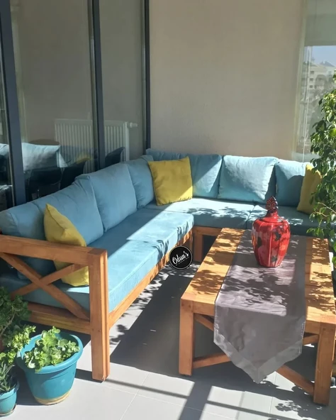 ODUNS Andres Bahçe Balkon Teras Ahşap Köşe Takımı (Krem) - 4