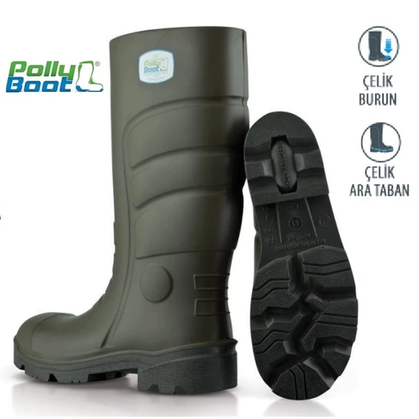 Polly Boot İş Çizmesi Galaxy 503 Haki Çelik Burun Çelik Ara Taban