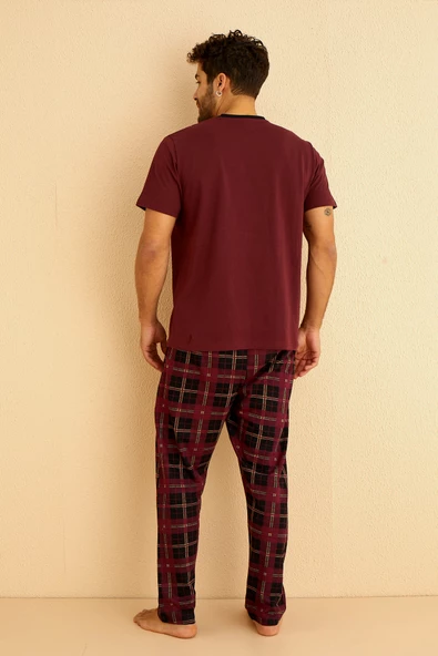 Kutulu- Premium Pamuklu Kısa Kollu Erkek Pijama Takımı- Ekose Babalar Günü Hediyesi - 10