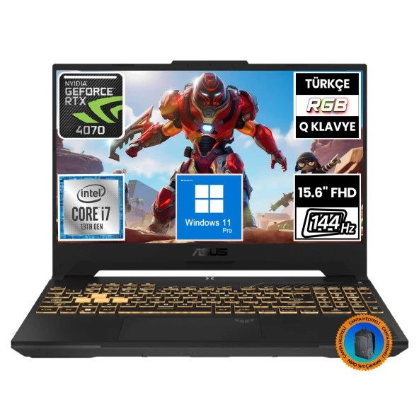 Asus TUF Gaming F15 FX507VI-LP096A9 i7-13620H 16GB 512SSD RTX4070 15.6" FullHD W11P Taşınabilir Bilgisayar-CNT010