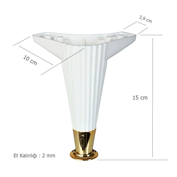 4 Adet Wetra Line Çizgili Mobilya Koltuk Ayağı 15 cm Beyaz - Altın - 2