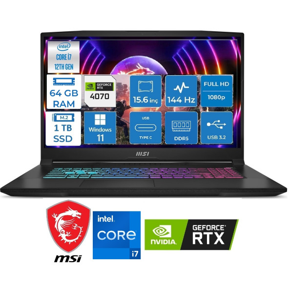 Msı Katana 15 B12VGK-087XTR-AR0006 Intel Core I7 12650H 64GB 1tb SSD RTX4070
