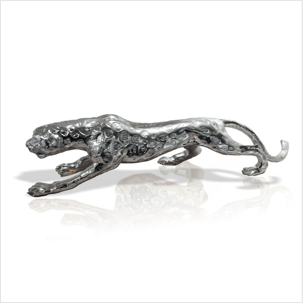 Büyük Ebat 80 cm Gümüş Varak Jaguar Kaplan Aslan Çita Kedi Vitrin Masa Tv Konsol Sehpa Süsü Objesi - 3