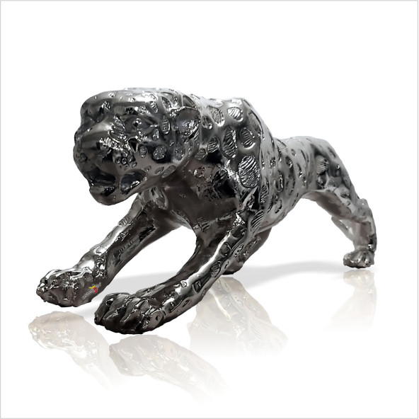 Büyük Ebat 80 cm Gümüş Varak Jaguar Kaplan Aslan Çita Kedi Vitrin Masa Tv Konsol Sehpa Süsü Objesi - 4