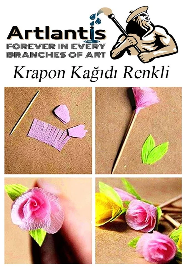 Fosforlu Krapon Kağıdı 5 Renk 50x200 cm 1 Paket Grapon Kağıdı Karışık Renkli 5'li Okul Sınıf Kreş - 4