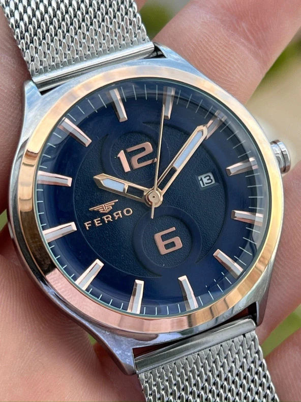 Ferro Hasır Kordon Takvimli 30 Mt Su Geçirmez Erkek Kol Saat EF11090-E3 - Resim 2