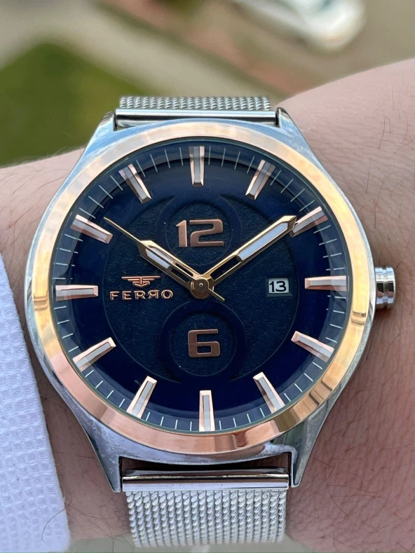 Ferro Hasır Kordon Takvimli 30 Mt Su Geçirmez Erkek Kol Saat EF11090-E3 - Resim 3