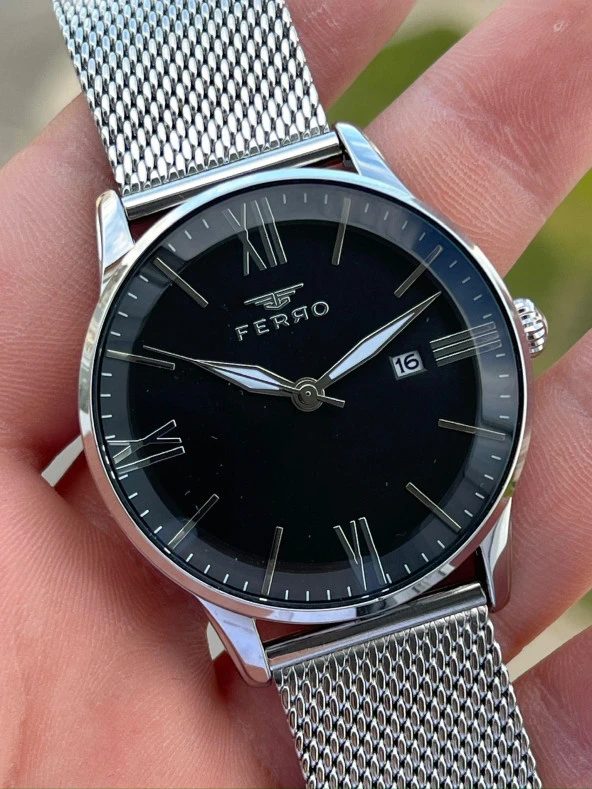 Ferro Gümüş Renk Hasır Kordon Takvimli 30 Mt Su Geçirmez Erkek Kol Saat EF11182-A2 - Resim 2