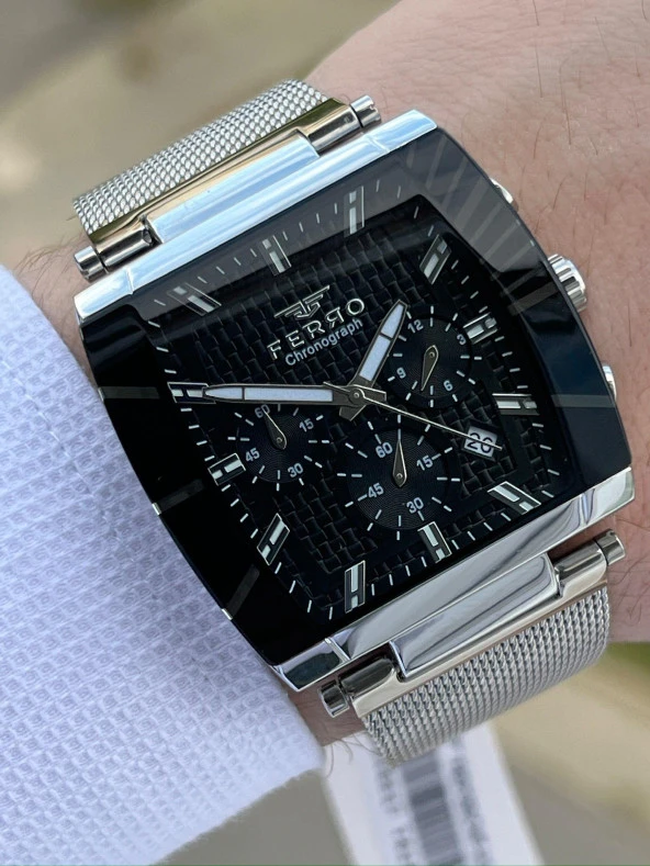 Ferro Gümüş Renk Hasır Kordon İç Fonksiyonları Aktif  30 Mt Su Geçirmez Erkek Kol Saat EF31265-A2 ürün görseli