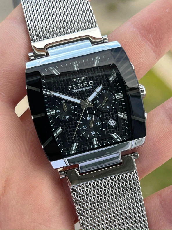 Ferro Gümüş Renk Hasır Kordon İç Fonksiyonları Aktif  30 Mt Su Geçirmez Erkek Kol Saat EF31265-A2 - Resim 2