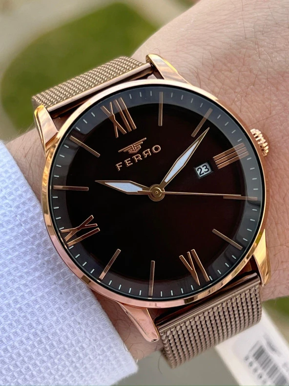 Ferro Kahve Renk Hasır Kordon 30 Mt Su Geçirmez Erkek Kol Saat EF11182-S