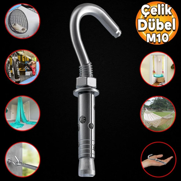Kancalı Çelik Dübel Salıncak Boks Torbası Avize İçin Gömlekli Açık Ağız Kanca M10
