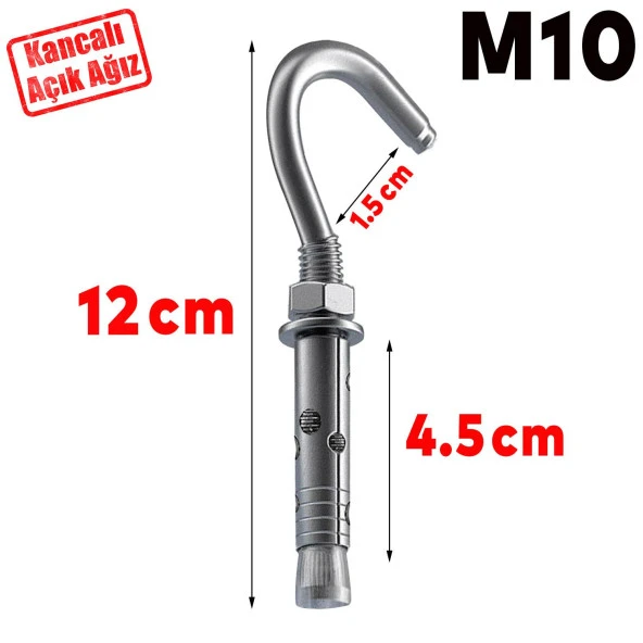 Kancalı Çelik Dübel Salıncak Boks Torbası Avize İçin Gömlekli Açık Ağız Kanca M10 - Resim 2