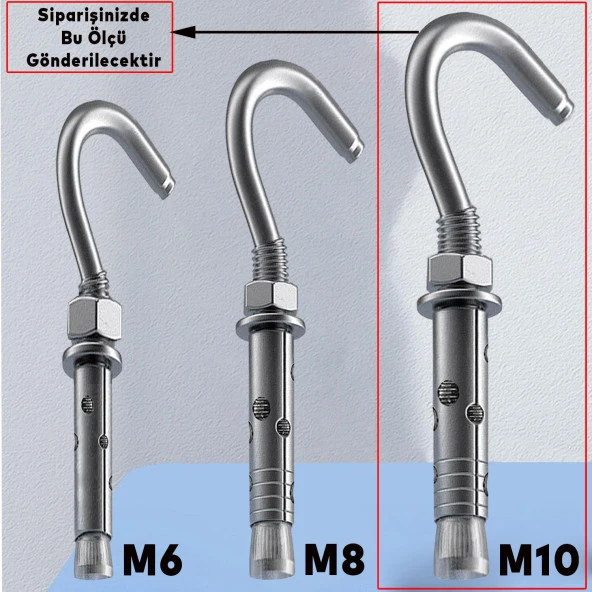 Kancalı Çelik Dübel Salıncak Boks Torbası Avize İçin Gömlekli Açık Ağız Kanca M10 - Resim 4
