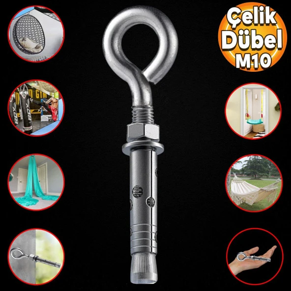 Kancalı Çelik Dübel Salıncak Boks Torbası Avize İçin Gömlekli Kapalı Ağız Kanca M10