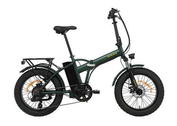 Bisan F2 E-Folding Katlanır Elektrikli Bisiklet Haki yeşil Sarı E-Bike