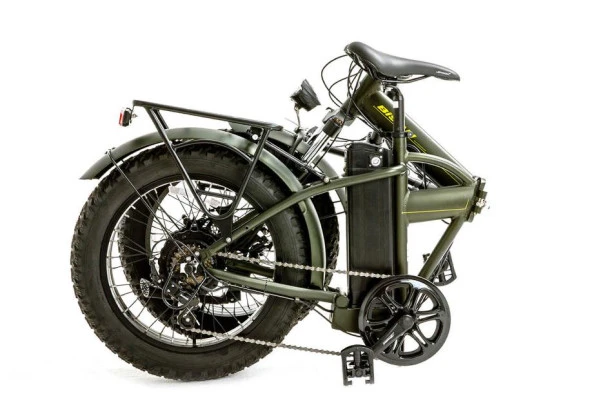 Bisan F2 E-Folding Katlanır Elektrikli Bisiklet Haki yeşil Sarı E-Bike - 2