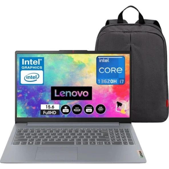 Lenovo Ideapad Slim 3 Intel Core I7-13620H 16GB 512GB SSD Windows 11 Pro 15.6 Bilgisayar 83EM005UTR Snertech Çantalı ürün görseli