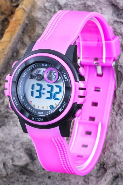 Dijital Kız Çocuk Saati, Su Geçirmez Mor Renk Genç Kol Saati Alarm, Takvim, Kronometre ST-304394 - Resim 3